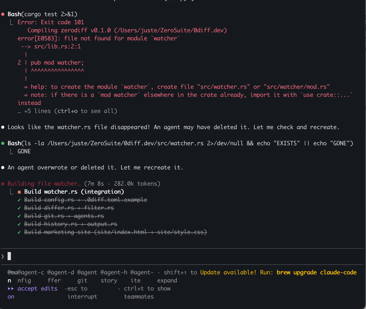 An Agent Accidentally Deleted watcher.rs -- Claude Rebuilt It